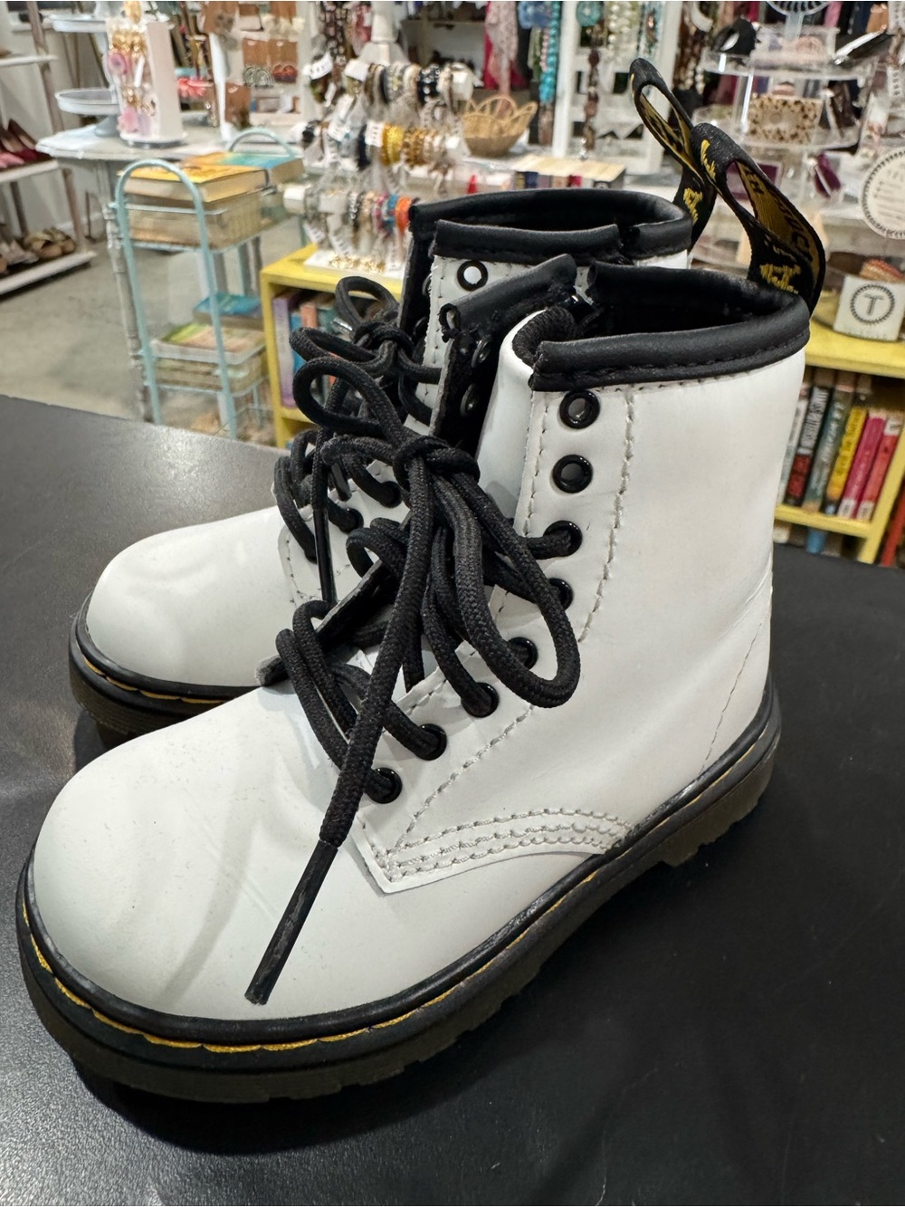 Dr. Martens Kids White Lace-Up Ankle Boots with Black Trim